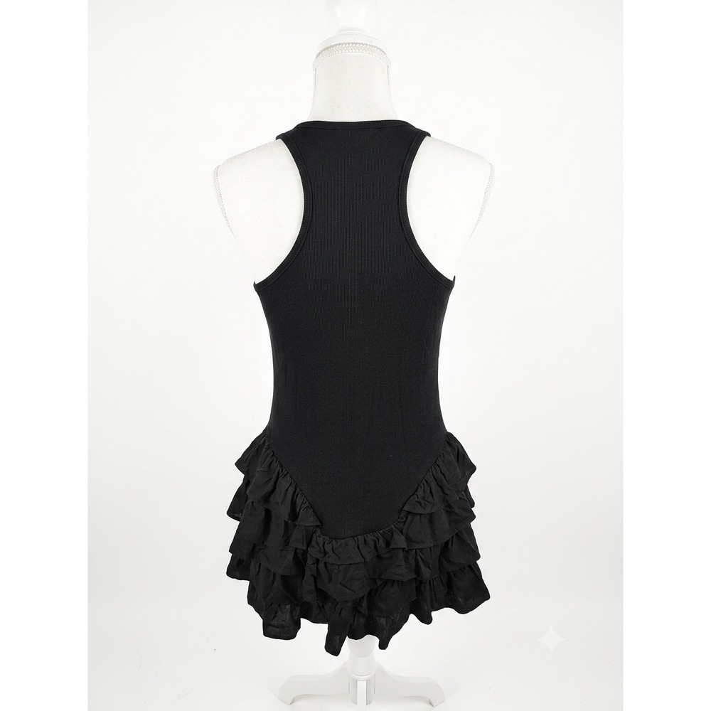 Steve Madden Clea Dress Black Ribbed Ruffle Tiered Mini Dress MP208903 Mens S - Picture 2 of 9